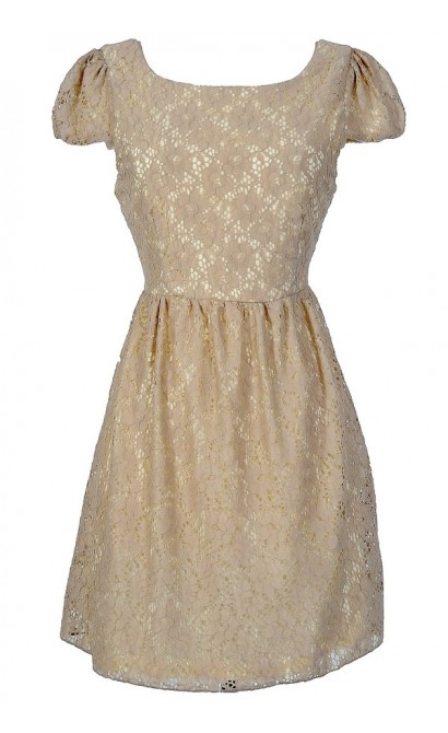 Give Me A Reason Capsleeve Floral Lace Dress in Beige